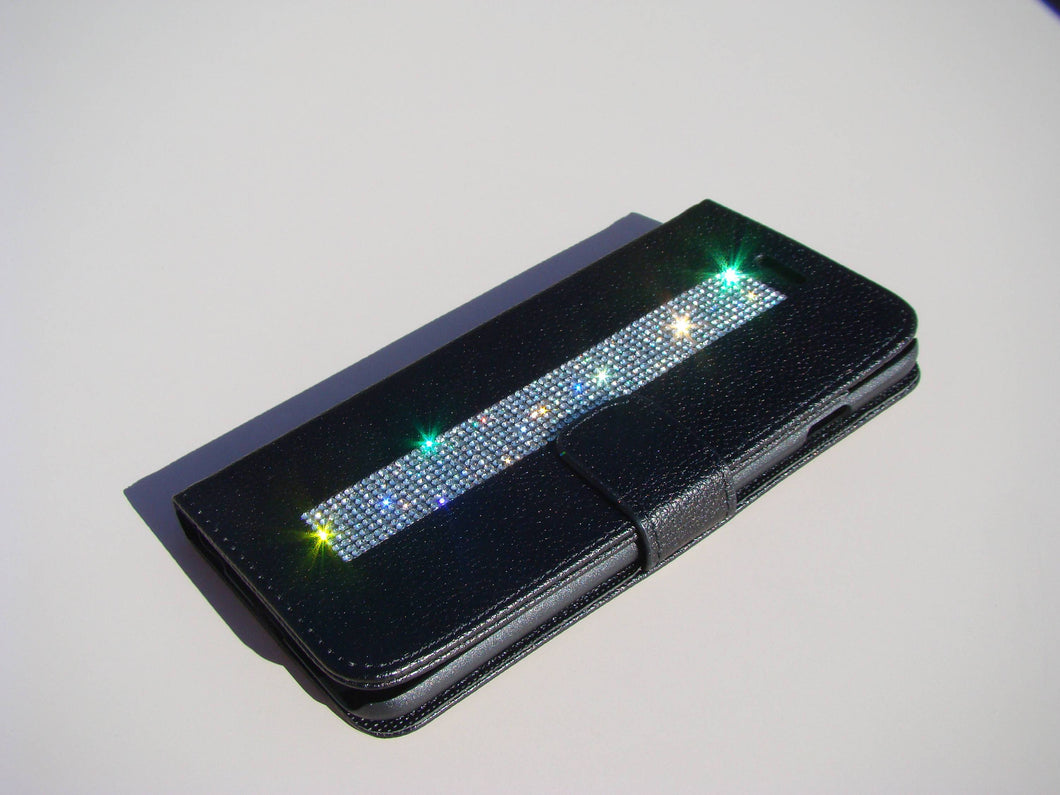 Cristales de diamante transparentes | Funda tipo billetera negra (iPhone 7 Plus y iPhone 8 Plus)